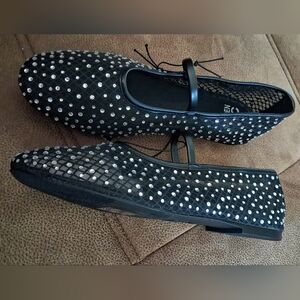 Madden NYC Black Studded Mesh Flats Size 9